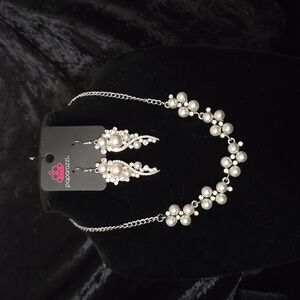 Paparazzi Earings With rhinestone and faux Pearls along with unbranded necklece